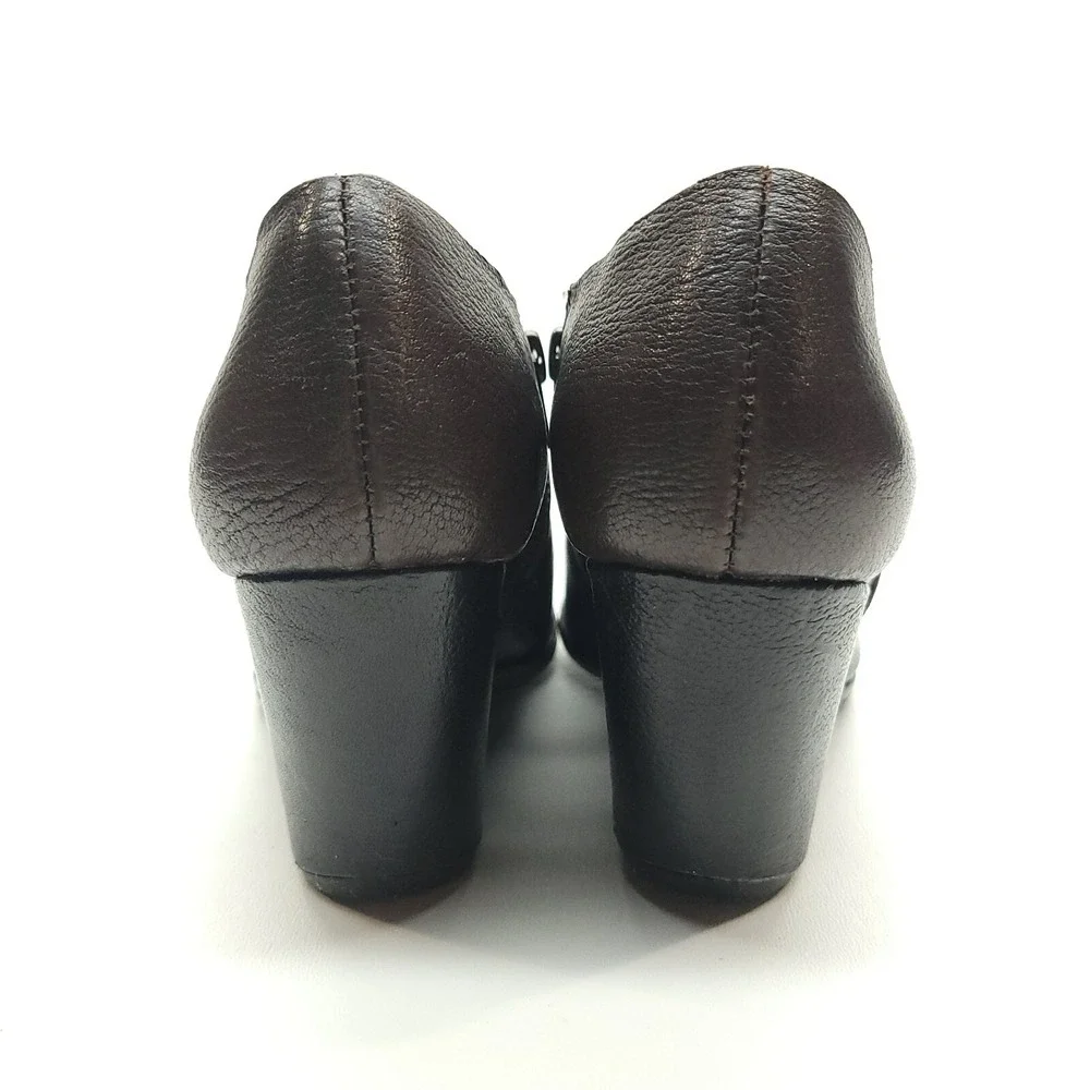 Kork-Ease Boots Womens 7M Brown Holmes Leather‎ Wedge Ankle Block Heel Booties